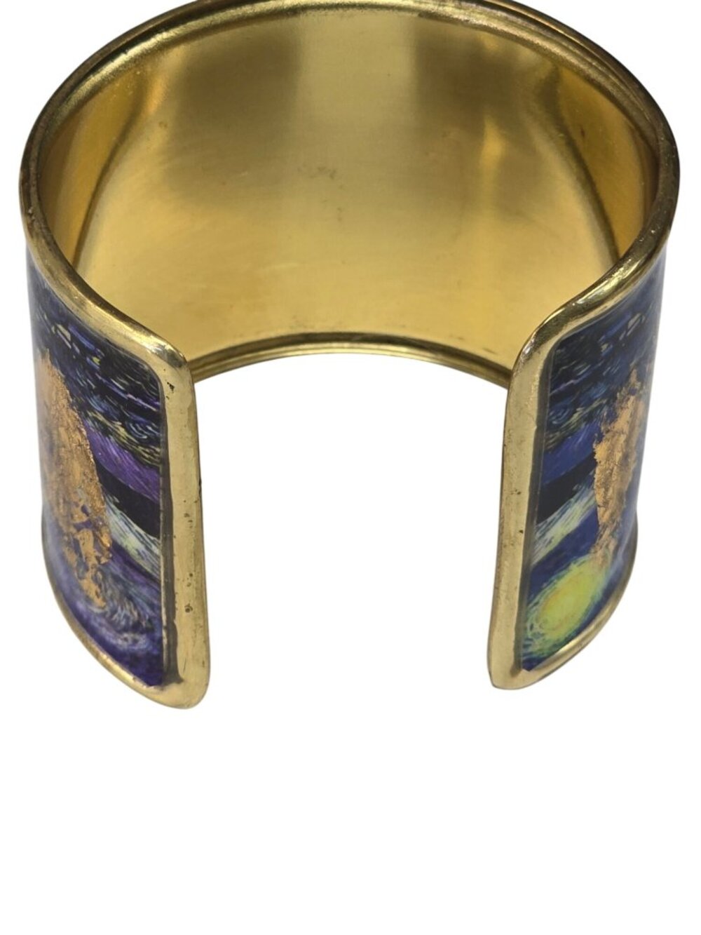 Van Gogh Starry Night Gold Leaf Cuff Bracelet Wide Brass Statement Jewelry - Picture 6 of 8